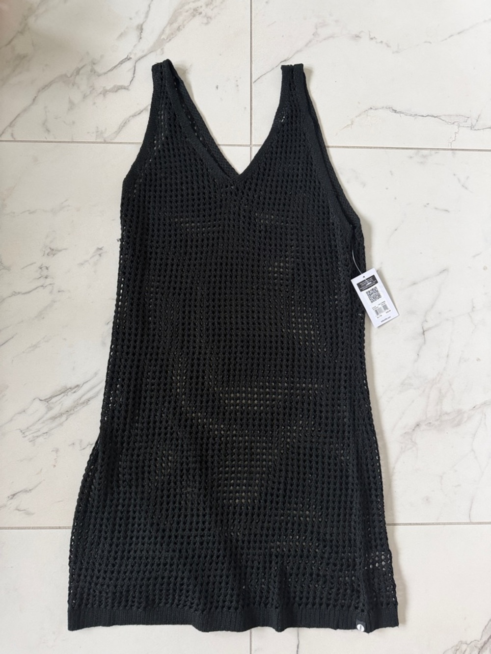 Black Open-Knit V-Neck Cover-Up Dress